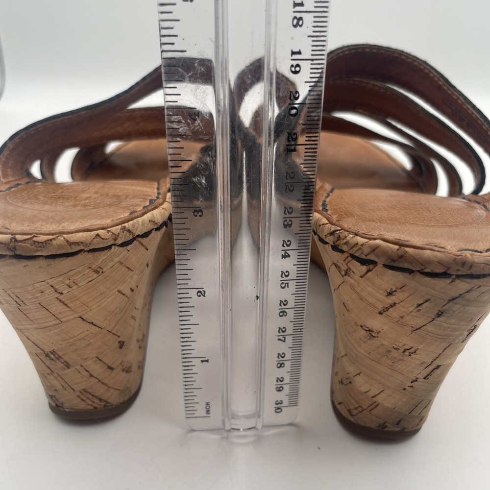 Born Women's Wedge Sandal Size 7/38 Cork Heel Platform Black Leather Strappy - Picture 7 of 9
